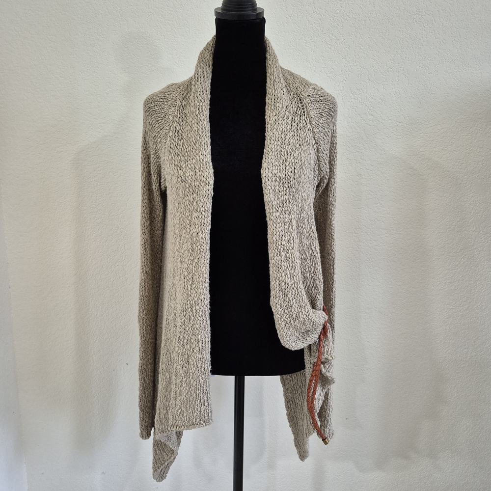 Italy Miss Sixty Beige Open-Front Cardigan with a Leather String Belt